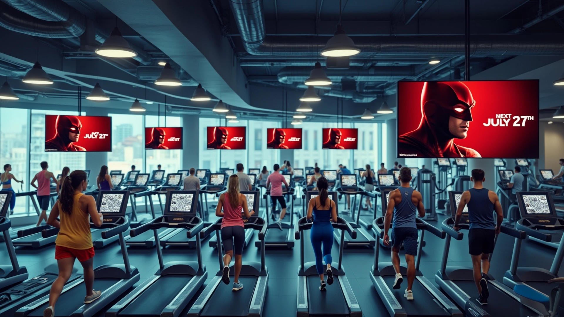 Anuncios visualizados en una sala de cardio en un gimnasio asociado a WellNets